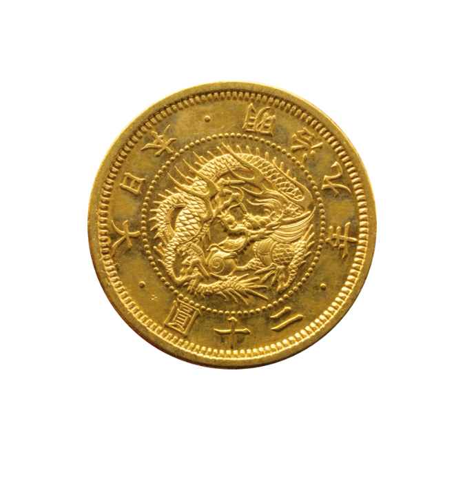 旧20円金貨 明治9年 大特年 財務省ケース入(極美品 ID:00096) NGC評価(MS60)